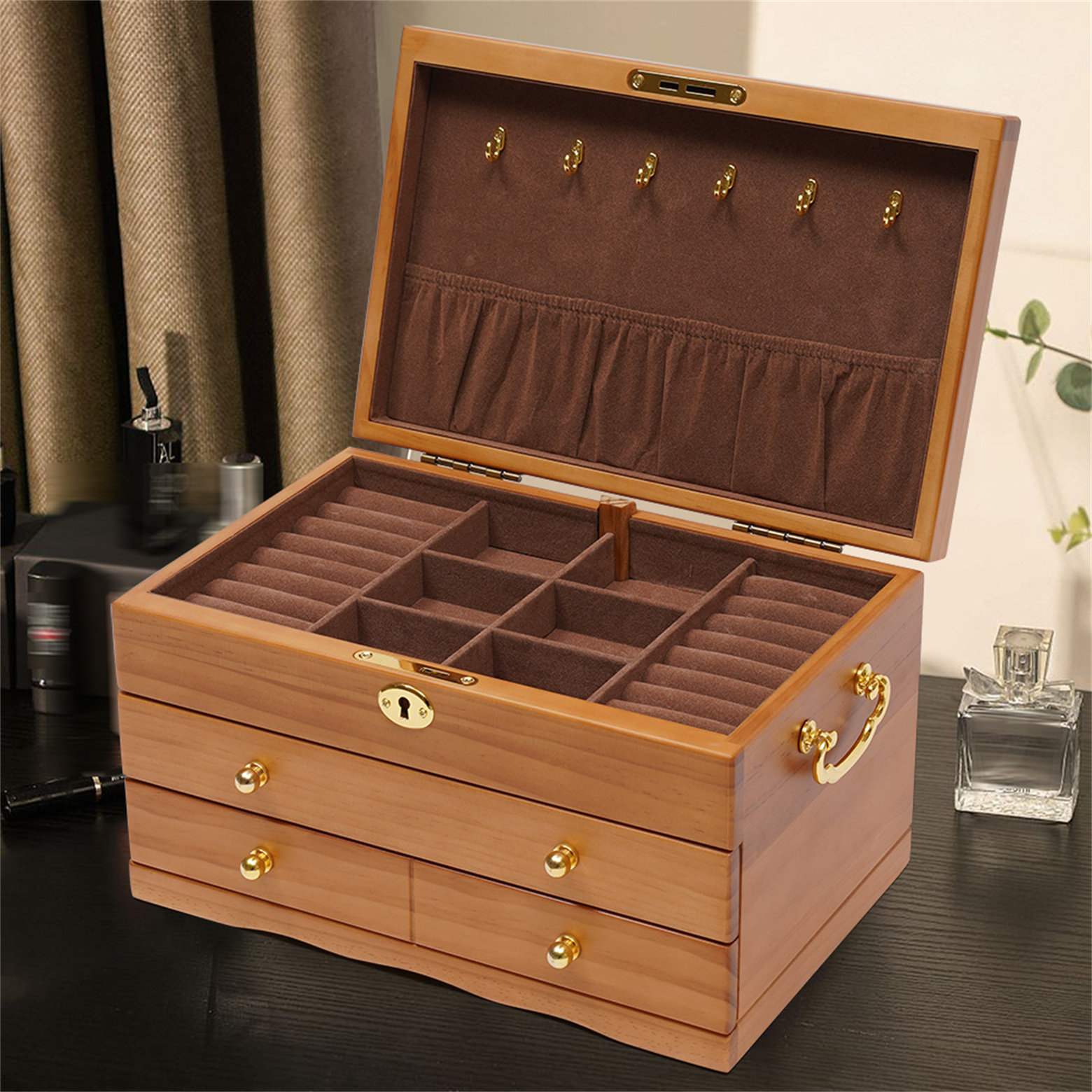 Canora Grey 3 Layers Wooden Jewelry Storage Display Boxes With